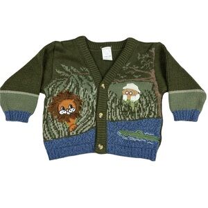 Vintage 80s Togs Acrylic Knit Safari VNeck Eclectic Grandpa Cardigan Sweater 18M